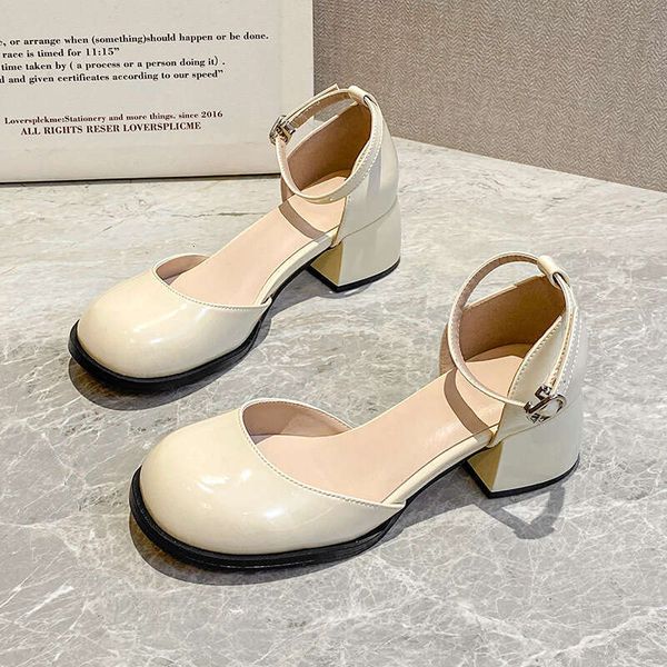 Retro Thick Sole College Style Women Shoes Summer New Round Headed Coarse Heel Hollow Headless Sandals With Female Charm Mary Jane High Heel