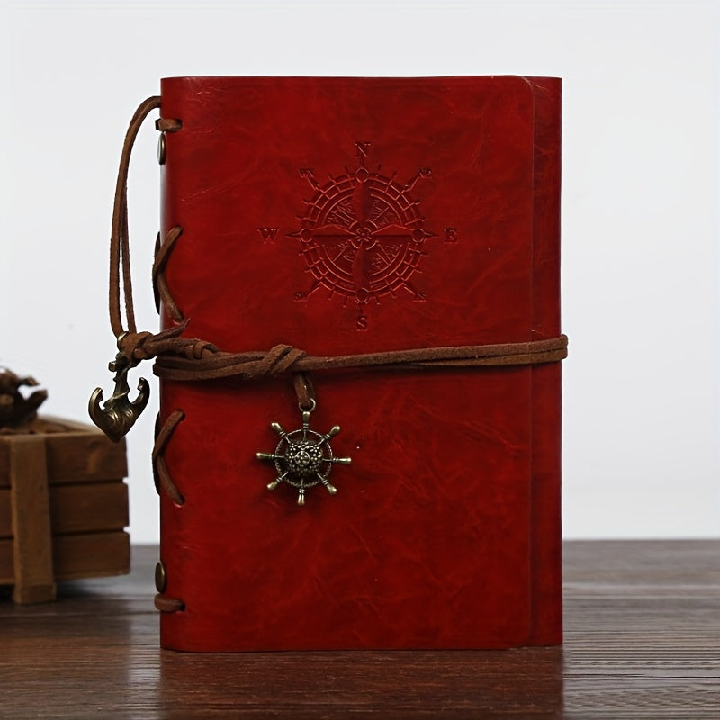 TEMU Retro Spiral Notebook Diary Notepad Vintage Pirate Anchors Leather Note Book Replaceable Stationery Gift Traveler Journal