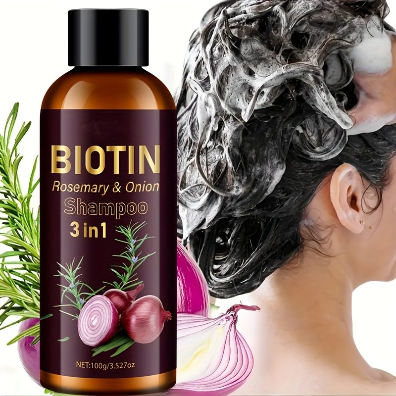 TEMU 3.4oz 3-in-1 Onion Shampoo With Biotin, Rosemary For Damaged Hair, Remove Loose Flake, Strengthen Hair, Repair Split Ends, Smooth, , Make Thin