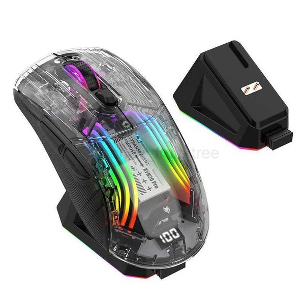 Transparent Gaming Mouse 3 Mode with Bluetooth 2.4G Wireless Wired Mouse PC Gamer RGB Lighting Mice with Magnetic Charging DockM240725