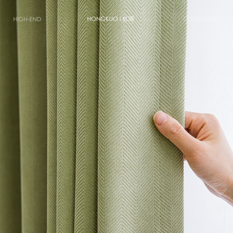 B1 Jacquard Chenille Herringbone Thickened Blackout Curtain Finished Bedroom Living Room