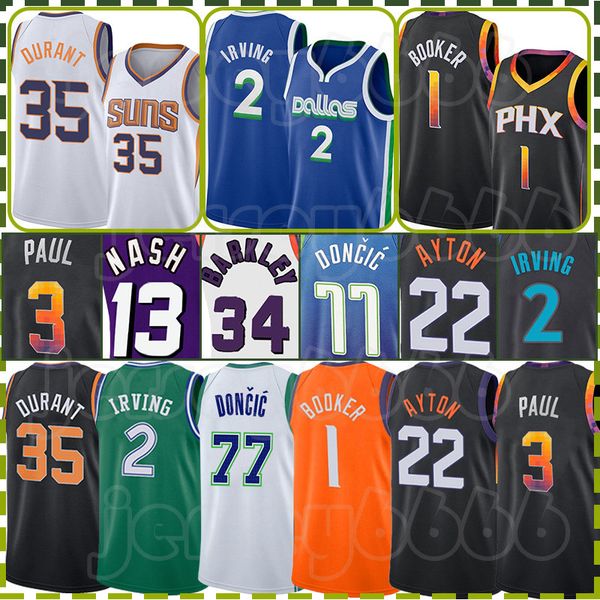 Devin Booker DeAndre Ayton Basketball Jerseys Luka Doncic Kevin Durant Chris Paul Shirt 77 2 Kyrie Irving Steve Nash Charles Barkley White 2