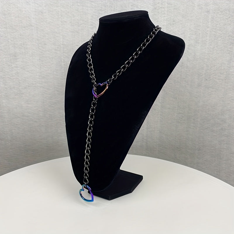 TEMU Interlocking Necklace - Stainless Steel Elegant Iridescent Finish Jewelry For Casual Attire & Parties, Perfect Gift For Couples, Heart Necklace,