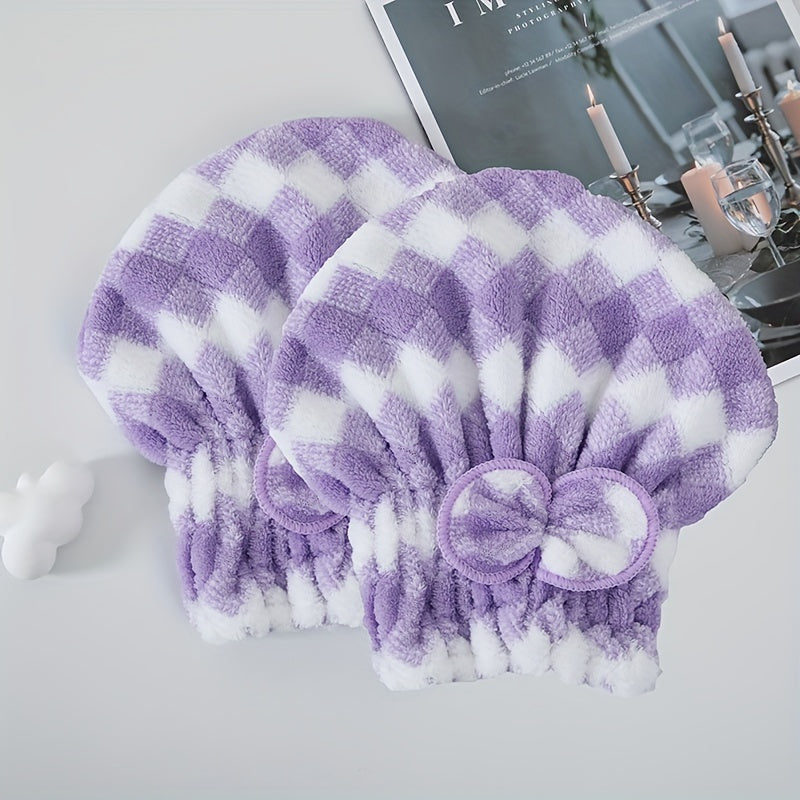 TEMU 2pcs Ultra-absorbent Microfiber Hair Towel Wrap With Decorative Bow - Quick Dry, Soft, Thickened Shampoo In Pastel , Ideal For Post-shower Hair