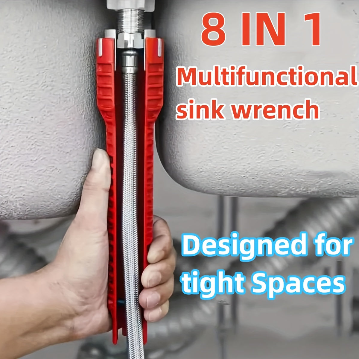 TEMU 8 In 1 Sink And Faucet Repair Wrench - Durable Abs, Non-slip Long Handle, Tool For Kitchen And Bathroom Plumbing, Red Sink Repair Tool
