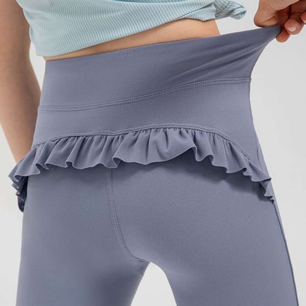 Girls Yoga Leggings LL Kids Thin Tights Sweatpants Soft Elastic Push Up Sports Tight Pants Children Ballet Skinny Pant Ruffle Edge