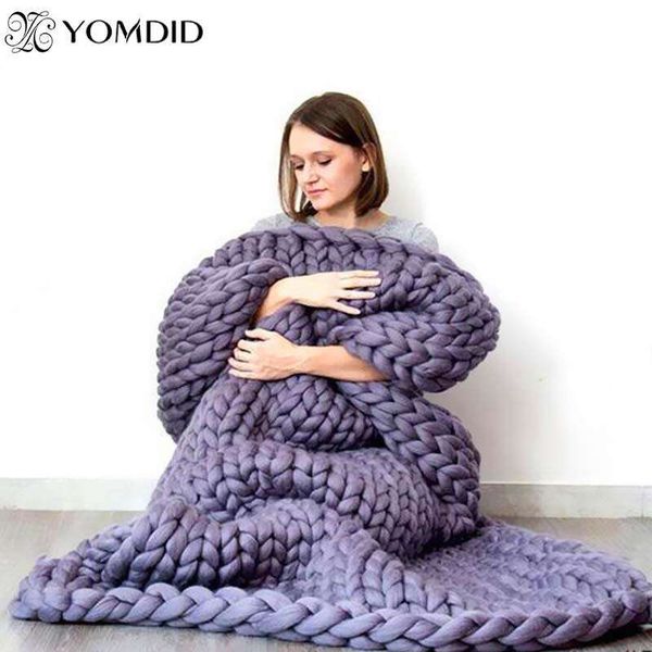 19 Colors Large Soft Hand Chunky Knitted Plaids Blanket For Winter Bed Plane Thick Yarn Knitting Throw Sofa Cover Blanket