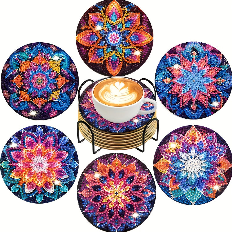 TEMU 6pcs Diamond Painting Coasters, Diamond Painting Coasters With Stand, Diamond Painting Craft Kit, Adult Mosaic Diy Kit, Suitable For Beginners,