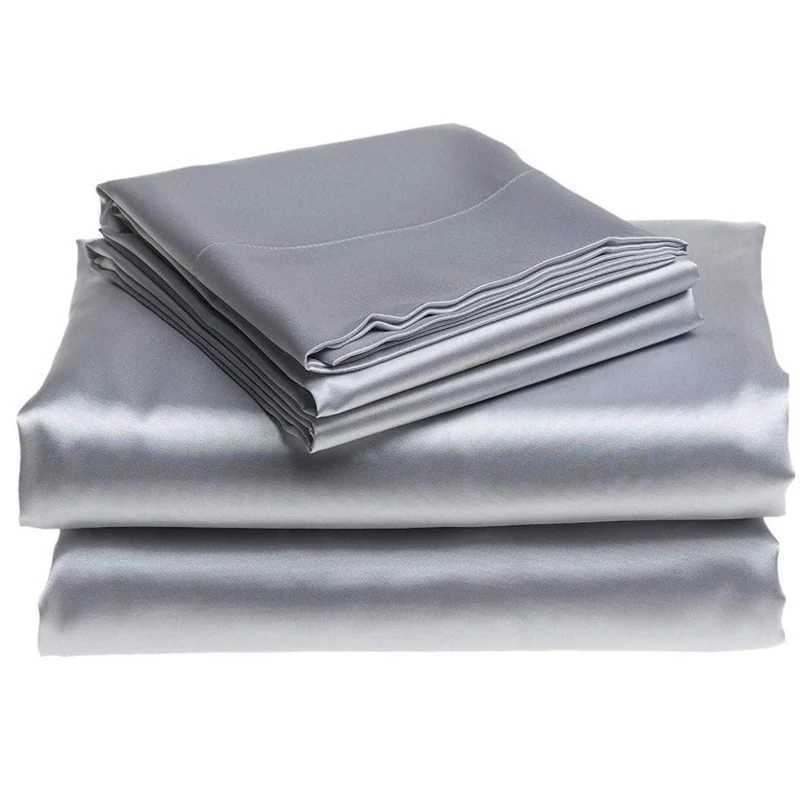 100% Mulberry Silk 3ps Bed Sheet Set Solid Color Bedding Set Luxury Silky Fitted Sheet Flat Sheet Pillowcase Washable Soft Y250618