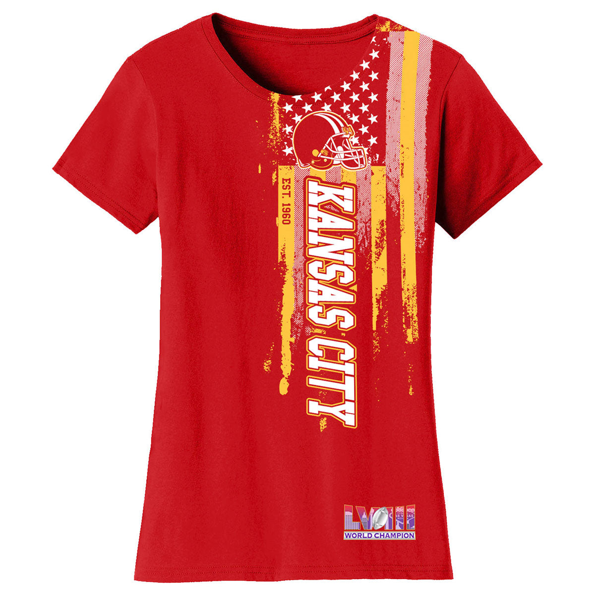 Women's Football Champion Winner Kansas City Shirt or Hoodie - TS - USA Flag - Red - S