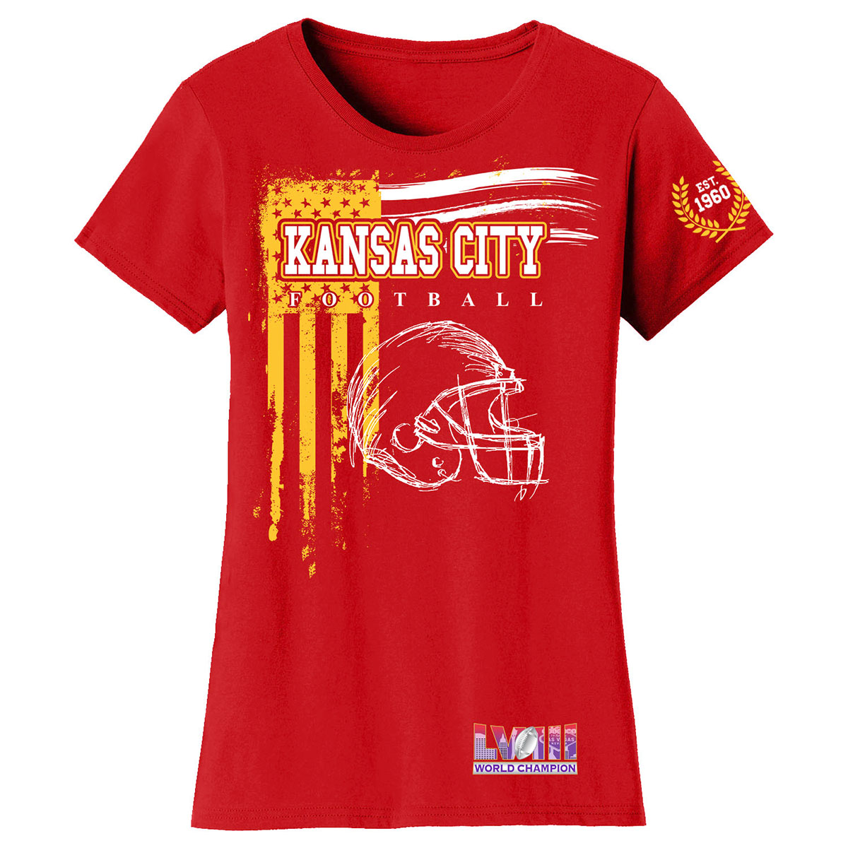 Women's Football Champion Winner Kansas City Shirt or Hoodie - TS - Vintage USA Flag - Red - 2XL