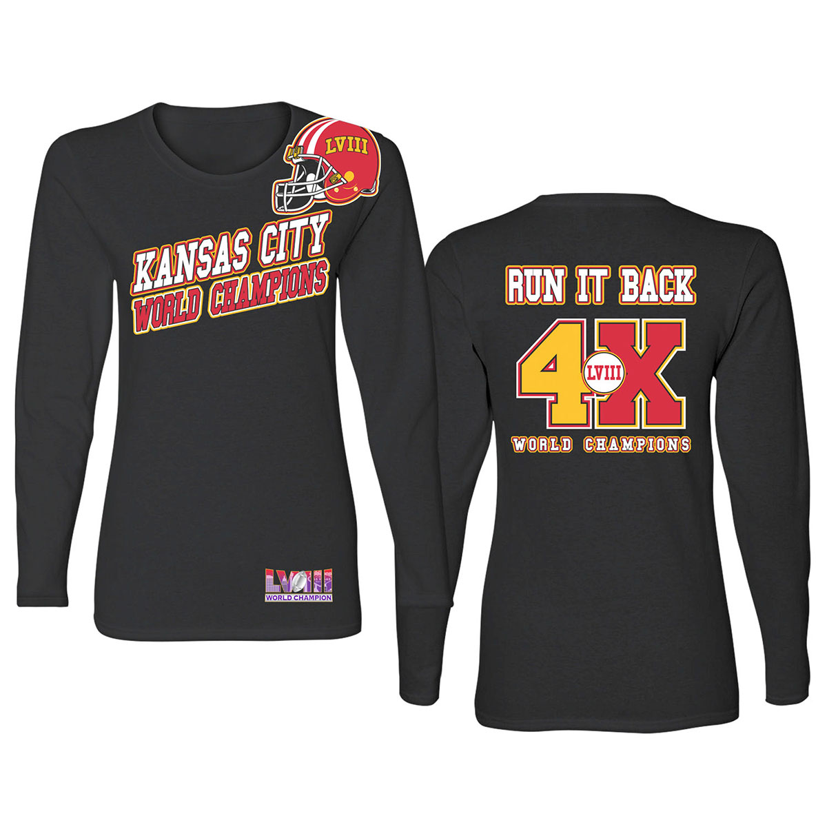 Women's Football Champion Winner Kansas City Shirt or Hoodie - LS - Angle - Black - S