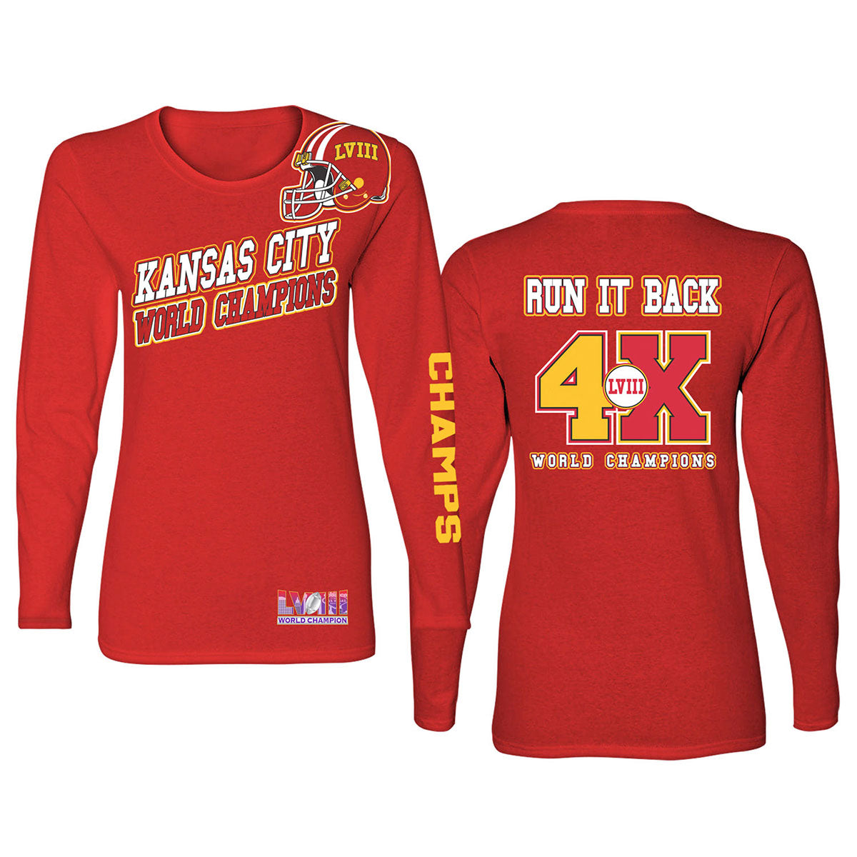 Women's Football Champion Winner Kansas City Shirt or Hoodie - LS - Angle - Red - S