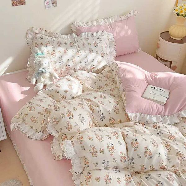Romantic French Lace Ruffles Bedding Set Girls Couple Pastoral Flowers Duvet Cover Bed Sheet Luxury Bedclothes for 1.5-2.0mC241021