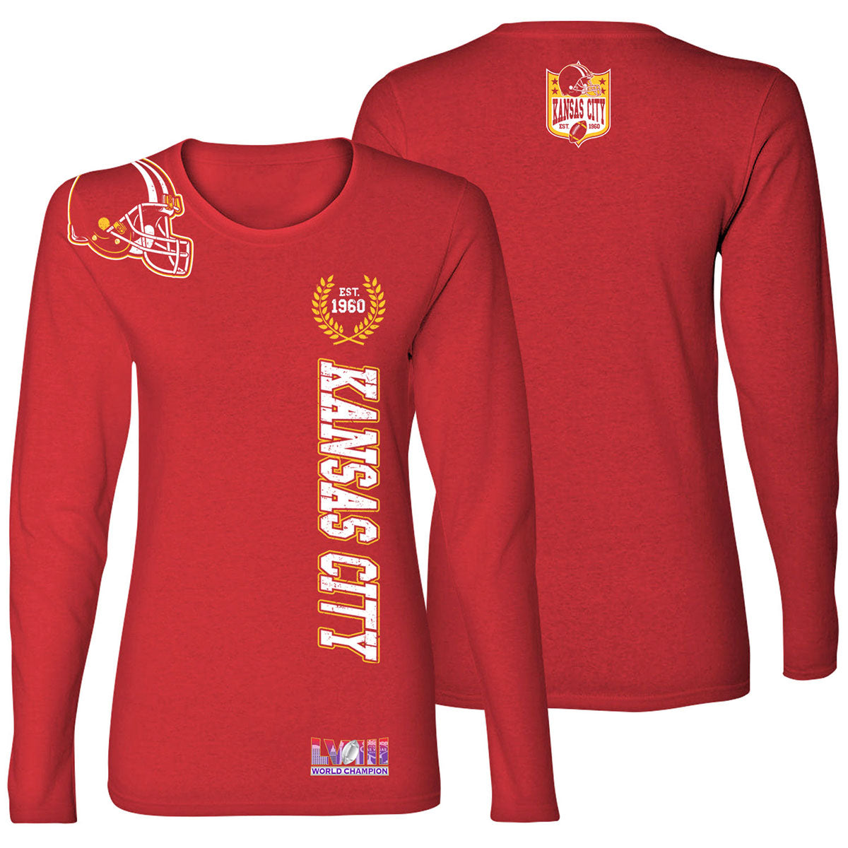 Women's Football Champion Winner Kansas City Shirt or Hoodie - LS - Home Team - Red - M