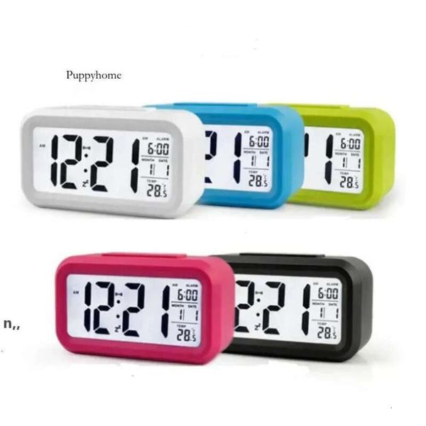 Alarm Plastic LCD Mute Clock Smart Temperature Cute Photosensitive Bedside Digital Alarms Cloc Snooze Nightlight Calendar 0418 s