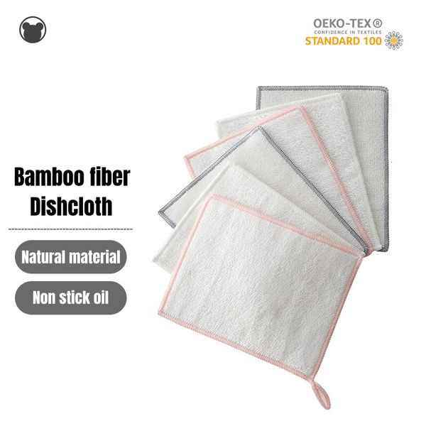 Cleaning Cloths 10PCS Non Stick Oil Bamboo Rags Absorbent Dishcloth Reusable 23x18cm ScrubNonScratch Kitchen Supplies 230421