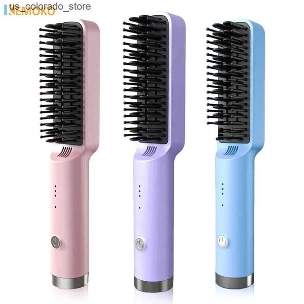 Electric Hair Brushes Portable Electric Hair Straightener Rechargeable Hair Straightener Brush Fashionable Negative Ion Straightening Comb H