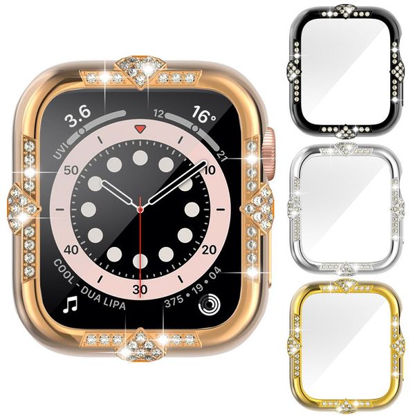 Diamond Case with Screen Protector For Apple Watch 45 41mm 44 40mm Tempered Glass+Bling Bumper Protective Cover for iWatch Series 9 8 7 6 5