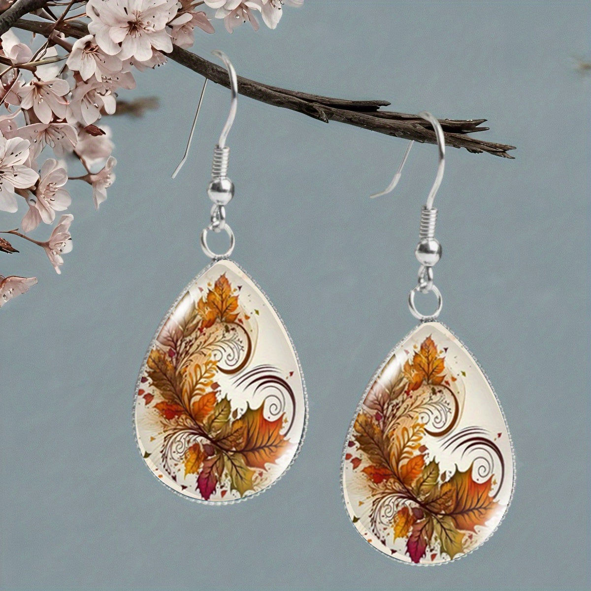 TEMU 1 Pair Elegant Vintage Autumn Maple Leaf Earrings - Golden-tone Alloy With Vibrant Design, Casual Attire, Holidays, Birthdays & Christmas Gifts,