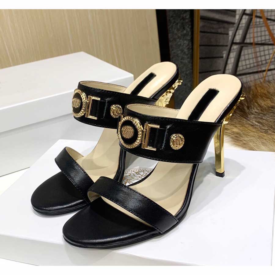 Sandals Women Black Gold Bottom High Heels Slides Womens Luxurys Designers Shoes Genuine Leather Pumps Lady Slipper Wedding Bottoms with box dust