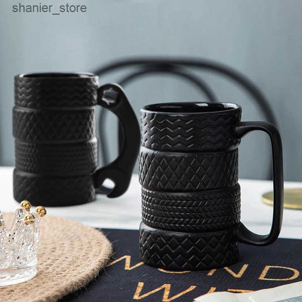 Mugs 500ml Ceramic Cup Creative Large Capacity Novel Cup Tire shaped Cup Office Home Coffee Breakfast Cup Creative Handle Beverage L240910