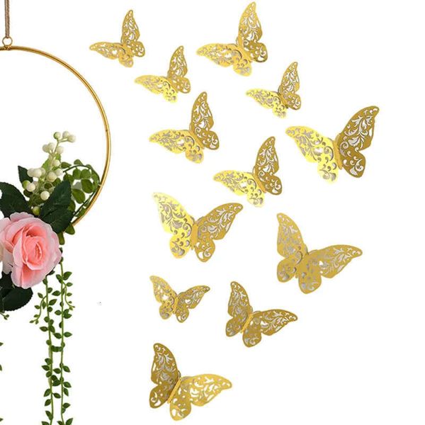 Hollow Butterfly 3D Wall 12Pcs-Lot Sticker Butterflies Decals DIY Birthday Party Cake Decorations Removable Stickers Wedding Kids Room Windo