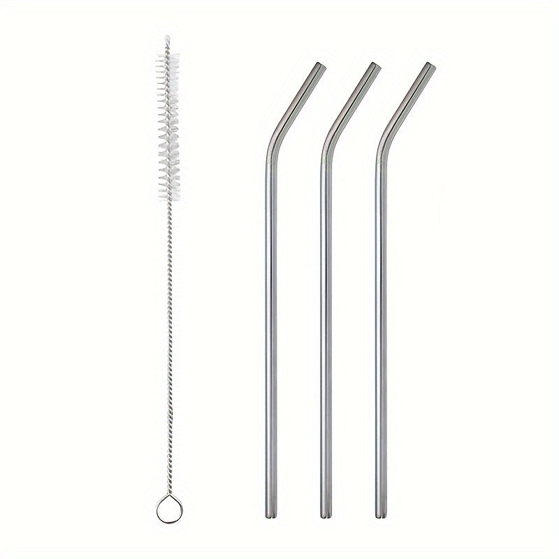 TEMU 4pcs Stainless Steel Straws - 304 Food-grade, Reusable, Curved Drinking Straws For Juice, Coffee, Tea, , 9.06 Inch, Silver, Beverage Accessories