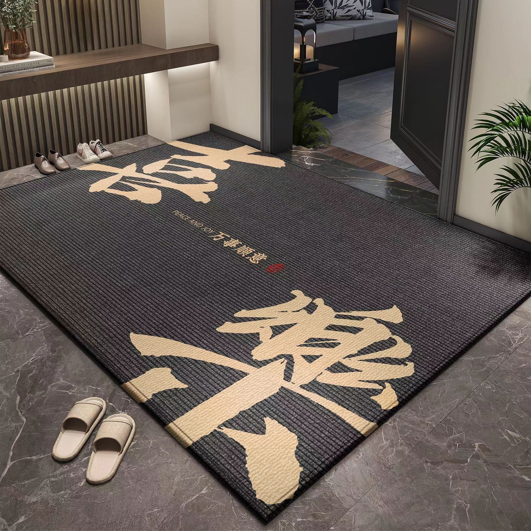 Simple Entrance Floor Mat Gray Entrance Porch Dirt-resistant Foot Mat Chinese Style Door Dust-resistant Door Mat