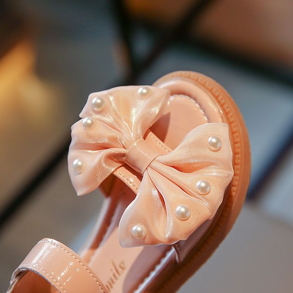 2024 Summer Princess Style Little Leather Girls Sandals Soft Sole Bow Childrens Shoes Anti Slip Open Toe