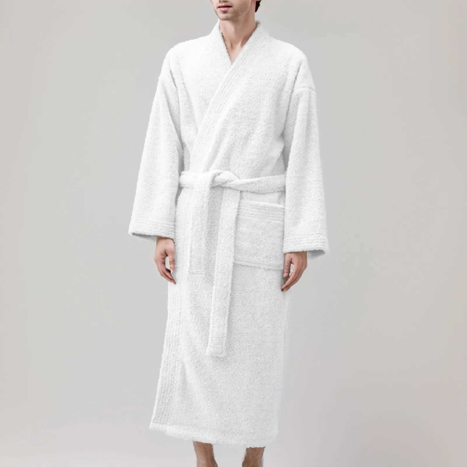 MenS Bathrobe Autumn Winter Long Extra Thick Home Wear Robe Warm Bathrobe Pajamas Sleepwear Pocket Man Shower Robe Y240919