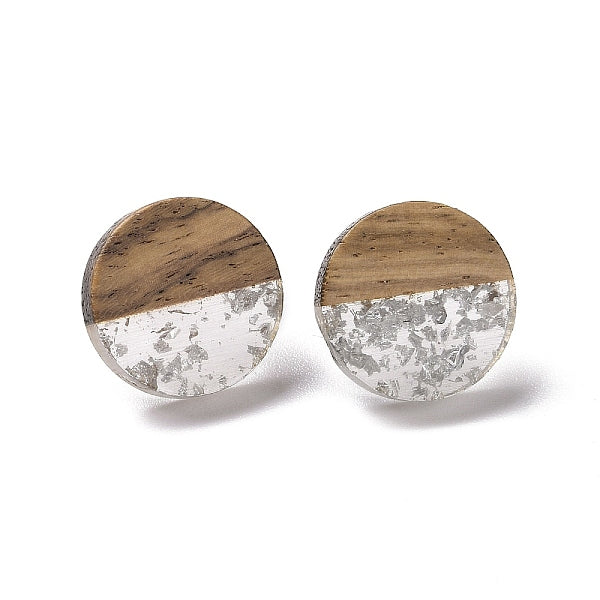 Boucles d'oreilles rondes plates en résine et bois de noyer avec tige en acier inoxydable 304 pour femmes