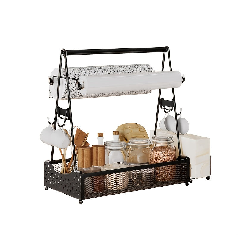 TEMU 15*6.9 Inch Utensil Caddy, Large Capacity Compartment Design With Handle And Paper Towel Roll , Easy To Carry, Sturdy And Durable, Suitable For