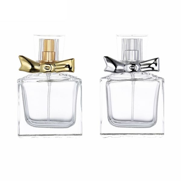 Refillable Glass Perfume Clear Bottle 30ML Gold Silver Spary Press Pump Empty Square Shape Parfum Vials Portable Cosmetic Packaging Containe