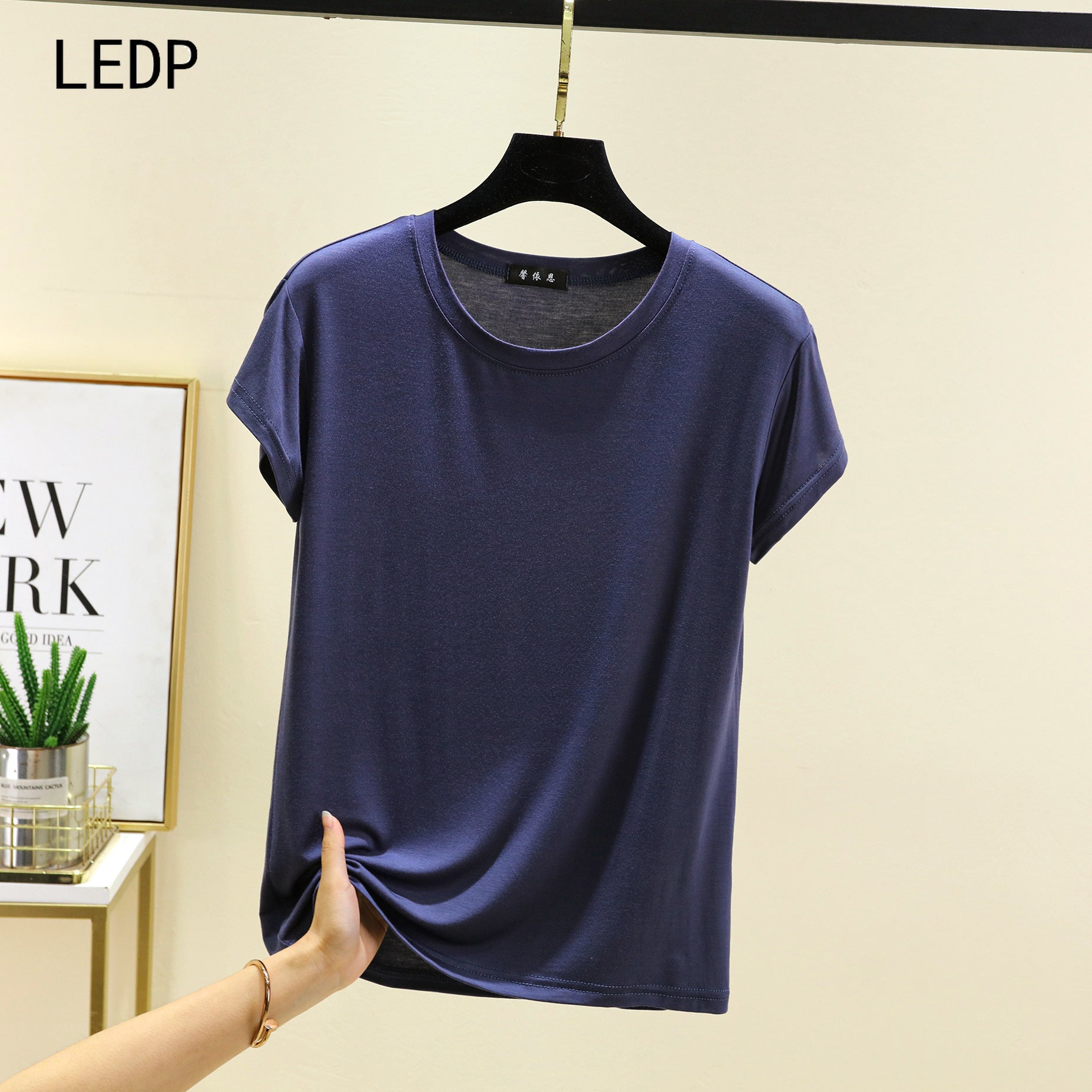 171304 Organza splicing perspective large size women&#039;s T-shirt with suspenders inside two-piece design slim commuting dating style