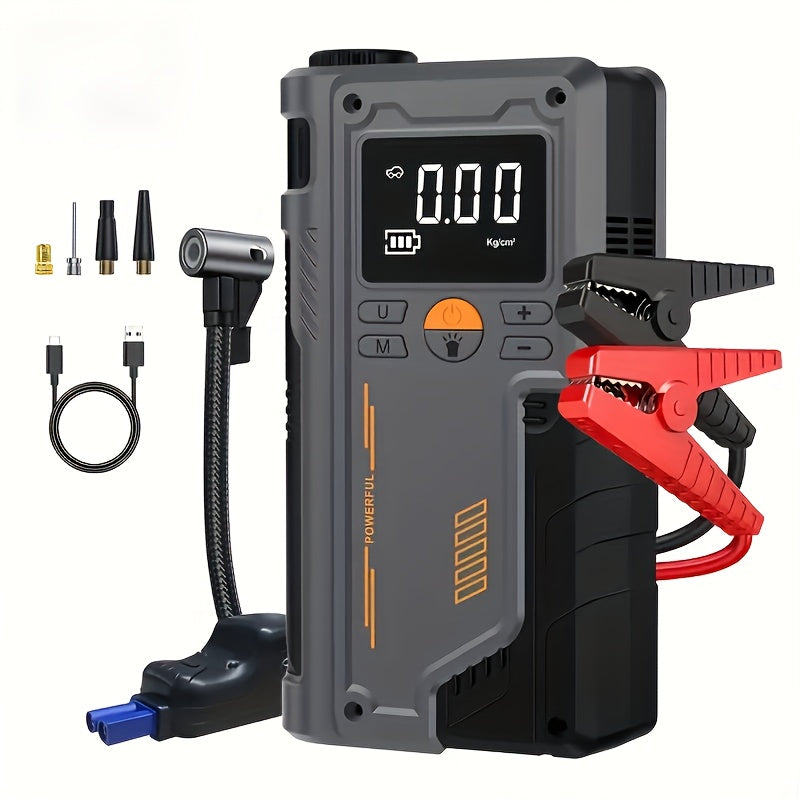 TEMU 5000a Portable Jump Starter With 150psi Air Compressor Emergency Power Supply With Digital Display, Type-c Fast Charging, And Durable Insulated