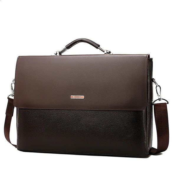 Business PU leather mens briefcase handbag office mens notebook bag large capacity mens shoulder messenger bag 241204