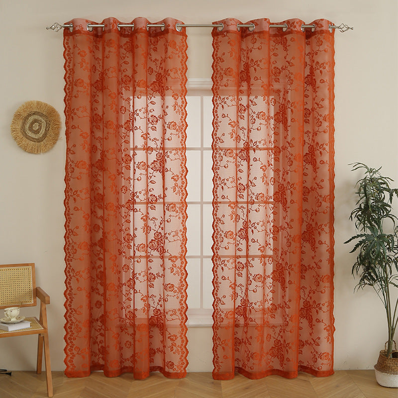 YL-37177 French green kitchen curtains retro American light-transmitting French double-layer lace bedroom partition curtains bay window curtain