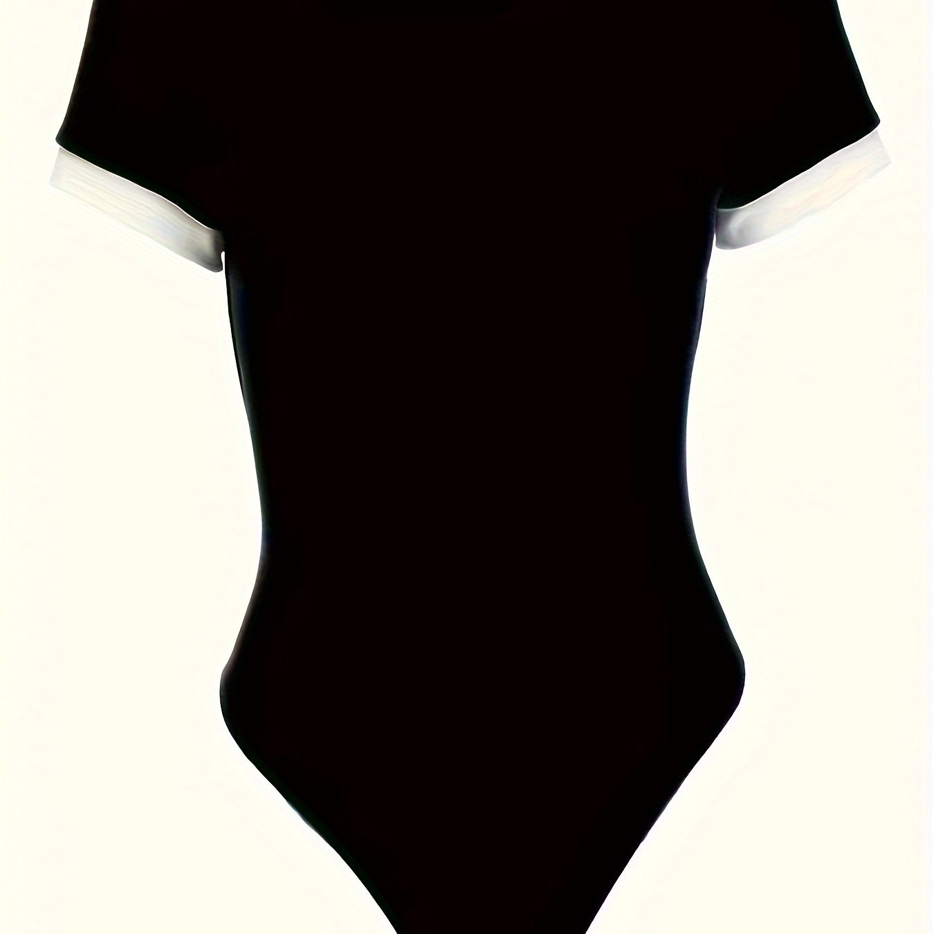 TEMU Women's Elegant Contrast Trim Round Neck Short Sleeve Jumpsuit - Soft Stretchy Slim -season Casual & Formal Wear, Solid Black, Versatile