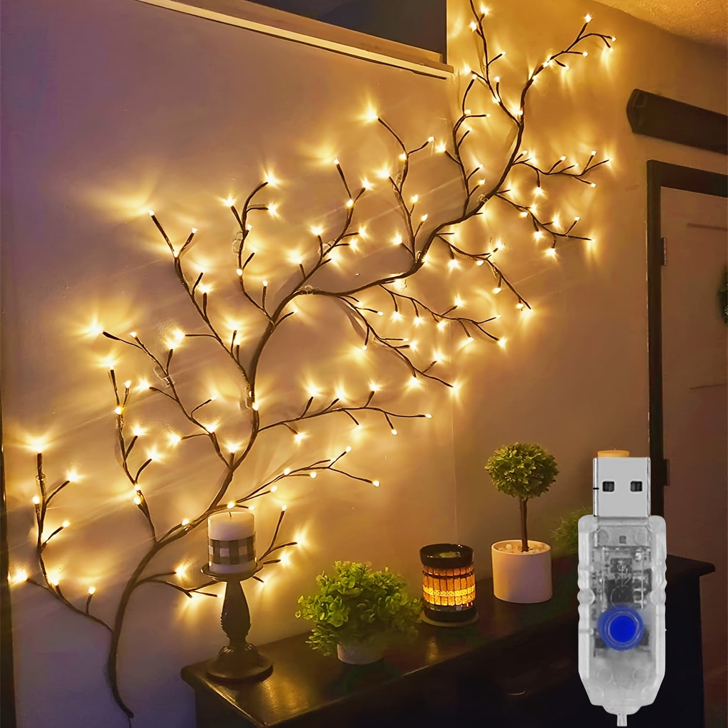 TEMU 96 Led Vine For Party Wall Decoration, -5.9ft Christmas Decorations Indoor Home Decor Party Gift, Artificial Plant Branches, Magical Willow Vine