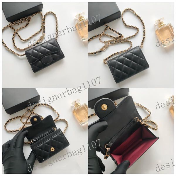 Designer wallet card holder chain wallet Sheepskin Chain Bag Full Leather Lipstick Bag Coin bag Caviar Cowskin leather wallet for women shor