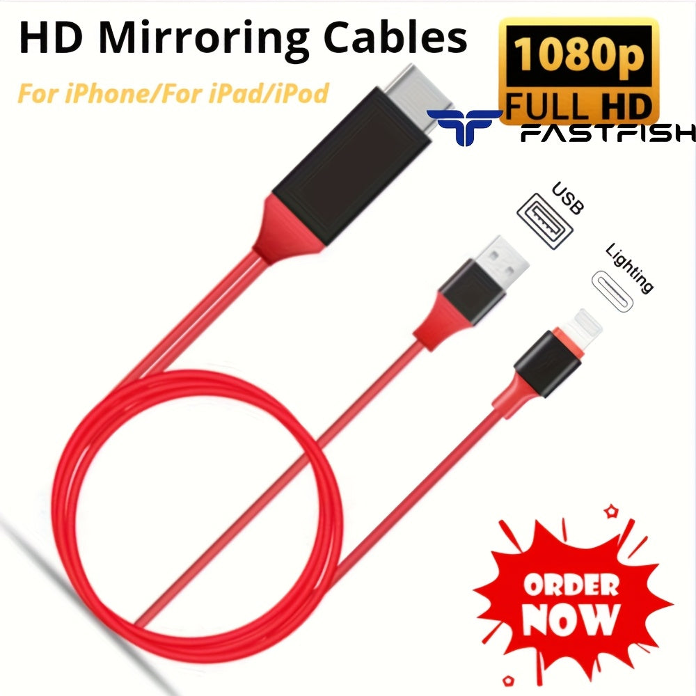 TEMU Fastfish For Iphone 14 11 Xr 8 7 6 1080p Usb C To Hd Tv Adapter With Usb Cable 6.5ft Mirroring Av Cable, Phone Screen Mirroring, Setup, Portable