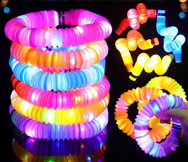 DIY Luminous Pop Tubes Led Fluorescent Color Retractable Plastic Tube Kids Sensory Toys Adults Child Stress Relieve Squeeze Toy Festive Love