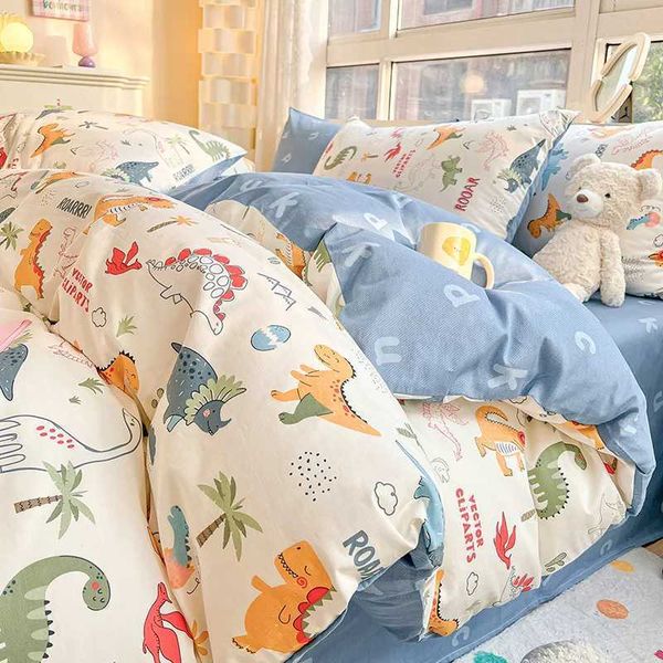Cartoon Comforter Bedding Sets For Kids Girls 100% Cotton Duvet Cover Queen Size Flat Fitted Bed Sheet Set With 2 caseC250111