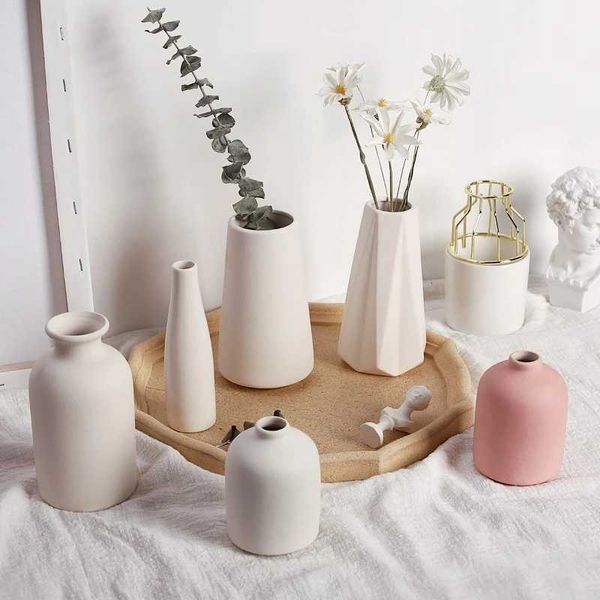 Vases White Ceramic Vases Nordic Decorative Vasen Ornaments Home Living Room Decor Flower Arrangements Sketching Props Desktop Decor z241212