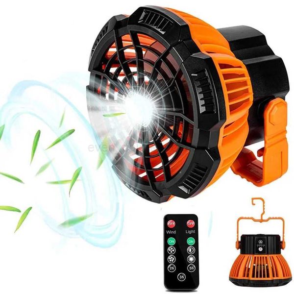 Portable Camping Fan 2 in 1 LED Lamp 3-speed Outdoor USB Rechargeable Tent Fan Hanging Hook Battery Infrared Remote ControlB240731