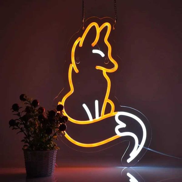Neon wall mounted decorative fox LED bedroom room with dimmable switch home beer bar hotel party club office art light X241210