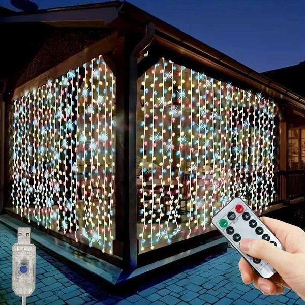 1 set of LED curtain lights with USB 8-mode remote control used for wedding family party wall window fairy garden Christmas decoration Y2409