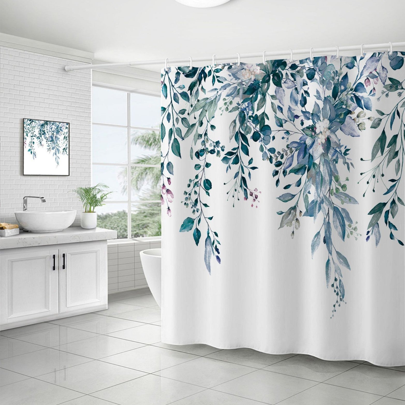 YL-37126 digital shower curtain cross-border plant flower waterproof polyester bathroom four-piece set dry and wet separation moisture-proof