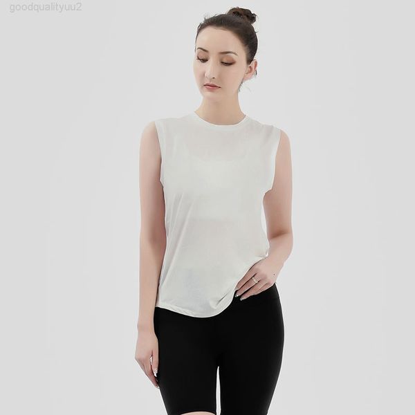 Tanques de ioga com algodão Anti-Sweat Tampo de ioga Vestre Mulheres Mulheres Longo de Fitness Fitness Camisetas sem mangas de ginástica